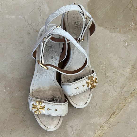 Tory Burch White Platform Wedge Sandals Size 10 - Picture 4 of 7
